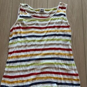 Anne Klein Striped Tank Top in White with Red, Navy, Yellow, Lime, Tan Stripes